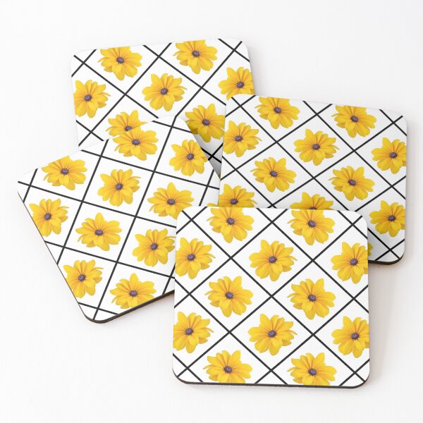 Item preview, Yellow Flowers Black Grid Diagonal Repeat on White 5748 designed and sold by Art in My Loft.