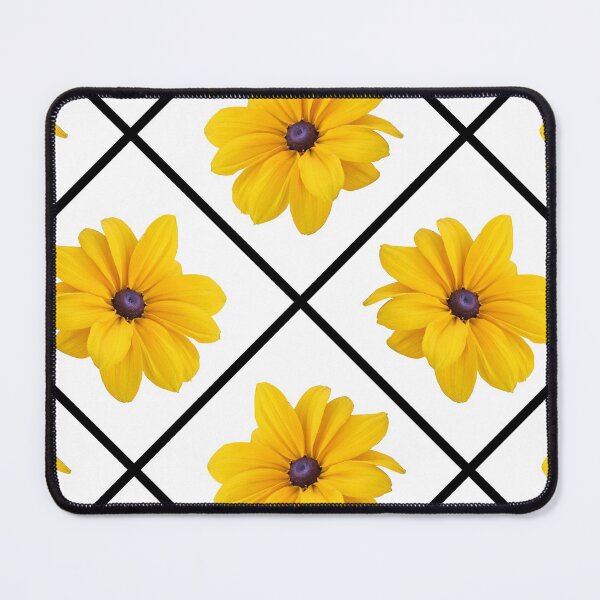 Item preview, Yellow Flowers Black Grid Diagonal Repeat on White 5748 designed and sold by Art in My Loft.
