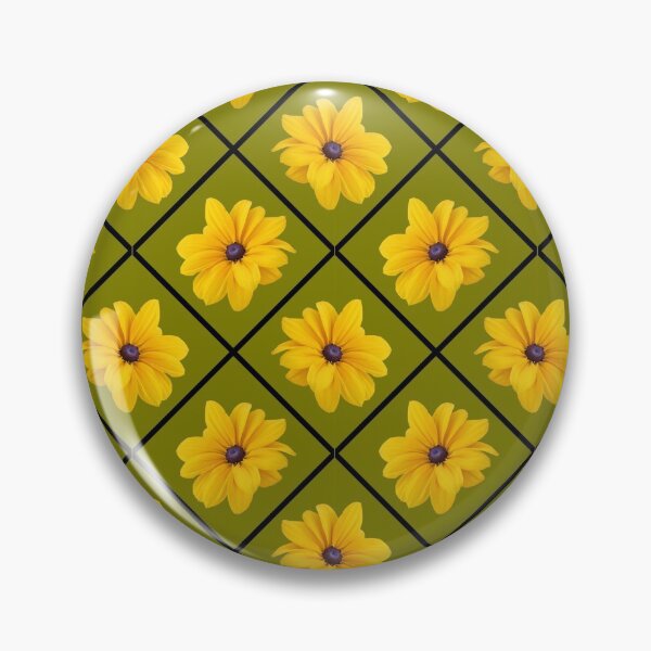 Item preview, Yellow Flowers Black Grid Diagonal Repeat on Green 5748 designed and sold by Art in My Loft.