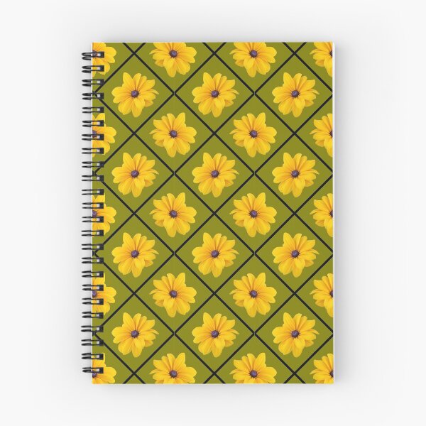 Item preview, Yellow Flowers Black Grid Diagonal Repeat on Green 5748 designed and sold by Art in My Loft.