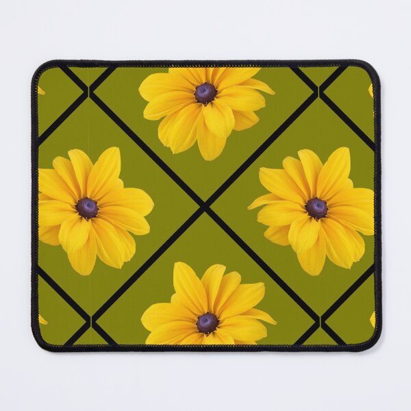 Item preview, Yellow Flowers Black Grid Diagonal Repeat on Green 5748 designed and sold by Art in My Loft.