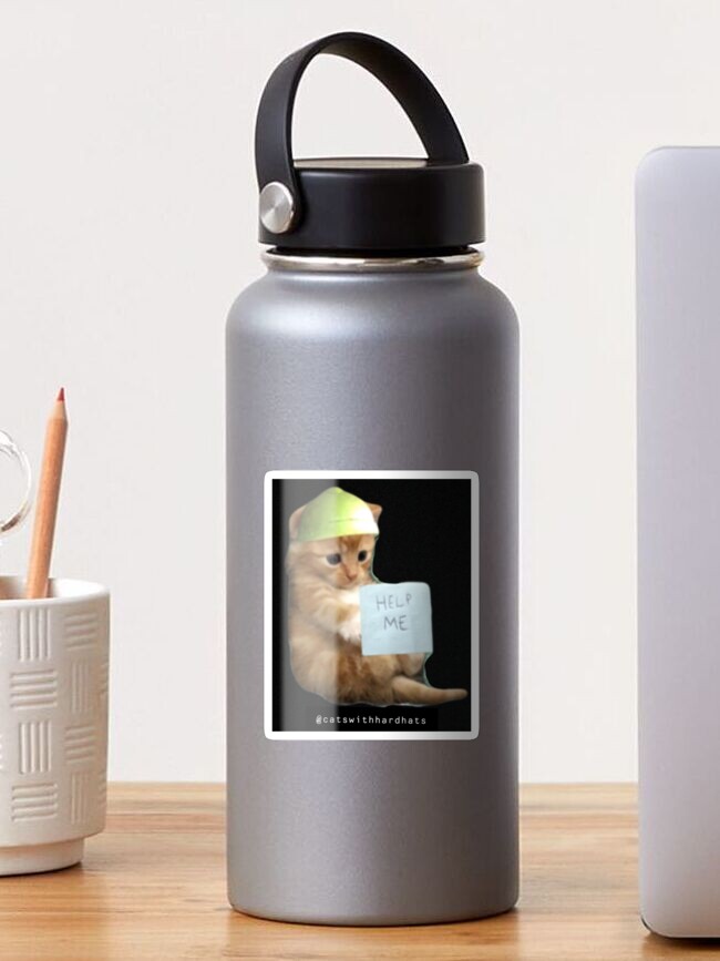 Thumbnail 1 von 3, Sticker, "Helfen Sie mir" Kätzchen-Schutzhelm-Aufkleber designt und verkauft von Catwithhardhat.
