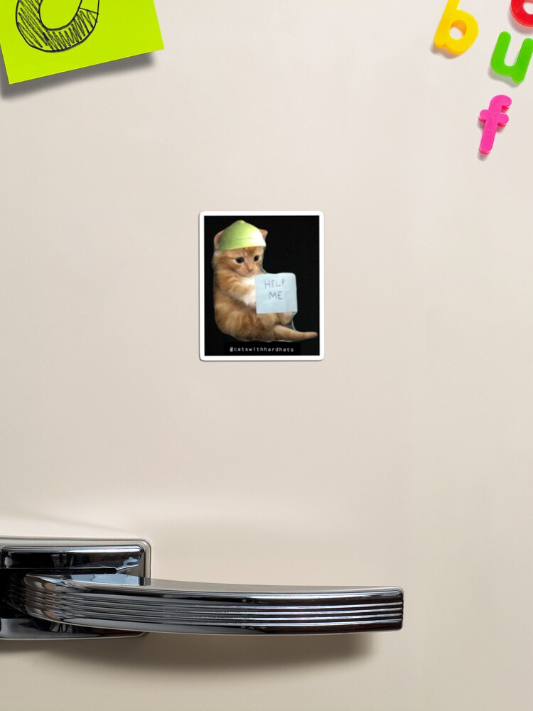 Thumbnail 1 von 3, Magnet, "Helfen Sie mir" Kätzchen-Schutzhelm-Aufkleber designt und verkauft von Catwithhardhat.
