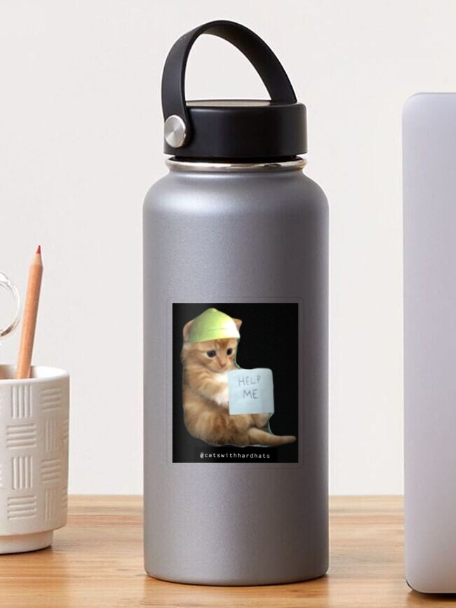 Thumbnail 1 von 3, Sticker, "Helfen Sie mir" Kätzchen-Schutzhelm-Aufkleber designt und verkauft von Catwithhardhat.