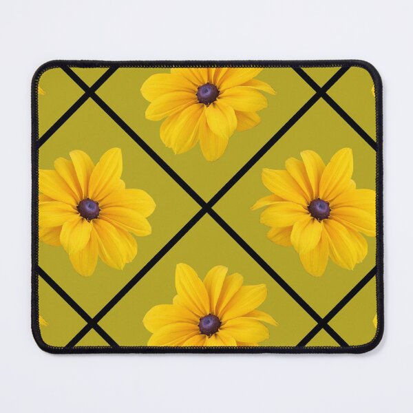 Item preview, Yellow Flowers Black Grid Diagonal Repeat on Yellow Green 5748 designed and sold by Art in My Loft.