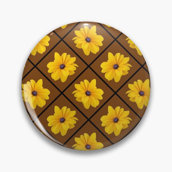 Item preview, Yellow Flowers Black Grid Diagonal Repeat on Brown 5748 designed and sold by Art in My Loft.
