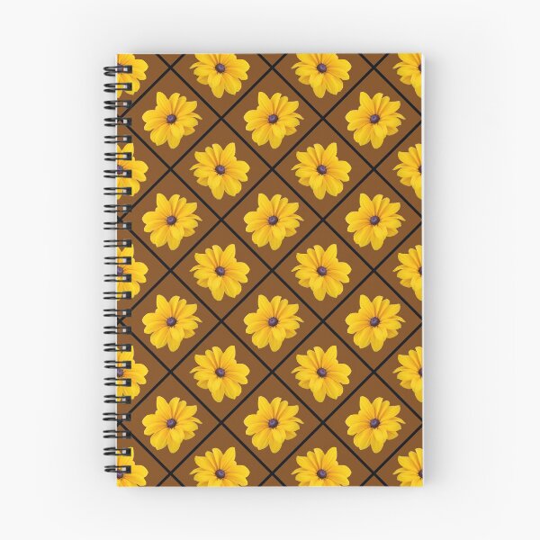 Item preview, Yellow Flowers Black Grid Diagonal Repeat on Brown 5748 designed and sold by Art in My Loft.