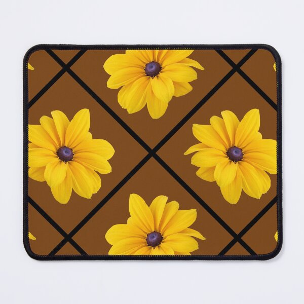 Item preview, Yellow Flowers Black Grid Diagonal Repeat on Brown 5748 designed and sold by Art in My Loft.