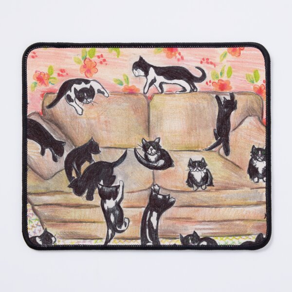 Item preview, "Kittens on the Couch" Black and White Tuxedo Kitties Illustration designed and sold by Michelebuttons.