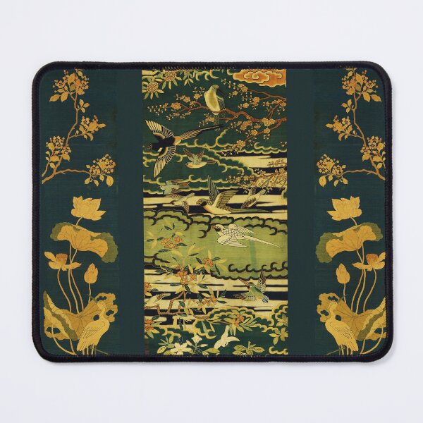 Item preview, Birds,Phoenix Flowering Tree Branches Against Clouds,Egret,Lotus,Green Gold Yellow Floral designed and sold by BulganLumini.