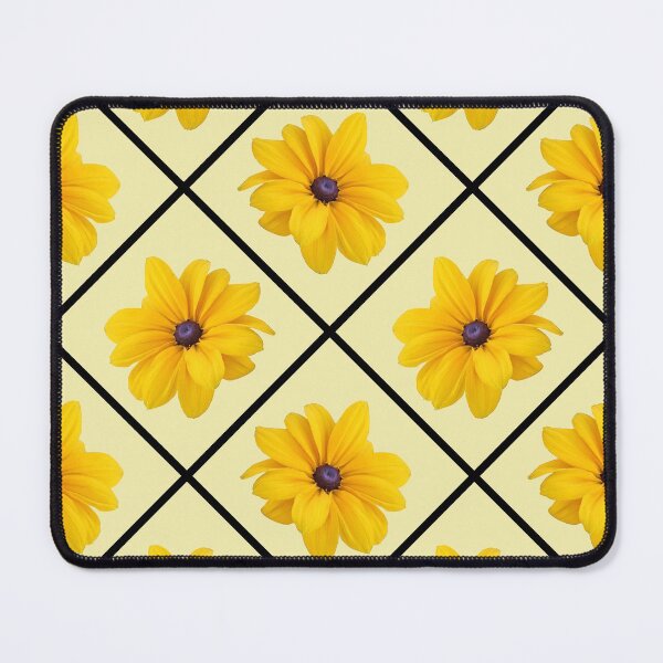 Item preview, Yellow Flowers Black Grid Diagonal Repeat on Soft Yellow 5748 designed and sold by Art in My Loft.