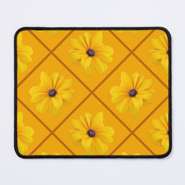 Item preview, Yellow Flowers Brown Grid Diagonal Repeat on Soft Orange 5748 designed and sold by Art in My Loft.