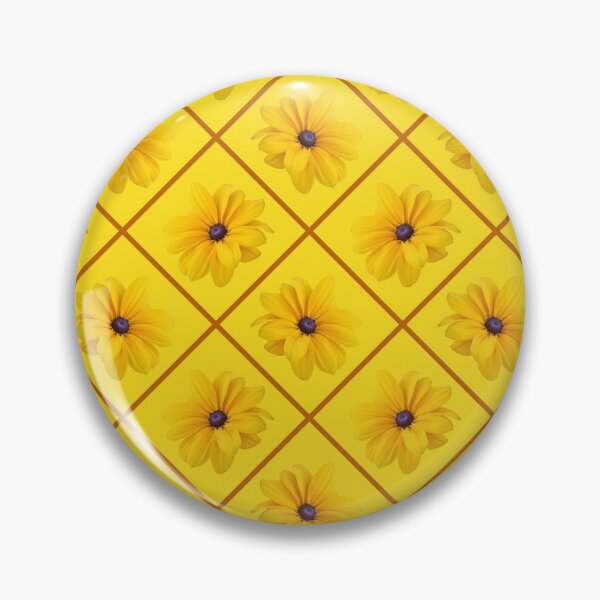 Item preview, Yellow Flowers Brown Grid Diagonal Repeat on Yellow 5748 designed and sold by Art in My Loft.