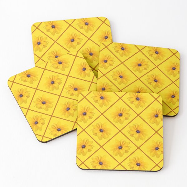 Item preview, Yellow Flowers Brown Grid Diagonal Repeat on Yellow 5748 designed and sold by Art in My Loft.