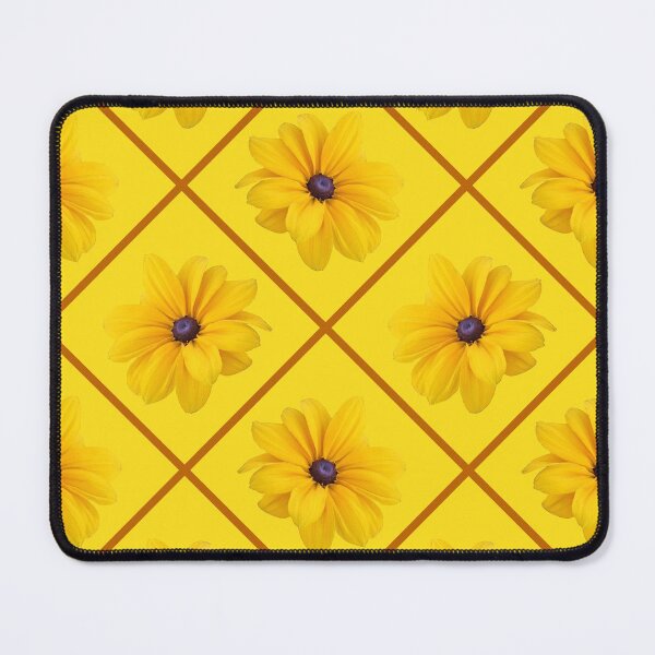Item preview, Yellow Flowers Brown Grid Diagonal Repeat on Yellow 5748 designed and sold by Art in My Loft.