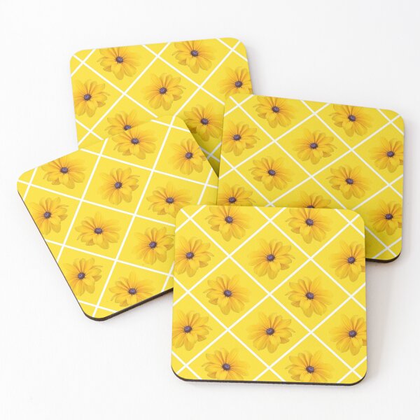 Item preview, Yellow Flowers White Grid Diagonal Repeat on Yellow 5748 designed and sold by Art in My Loft.