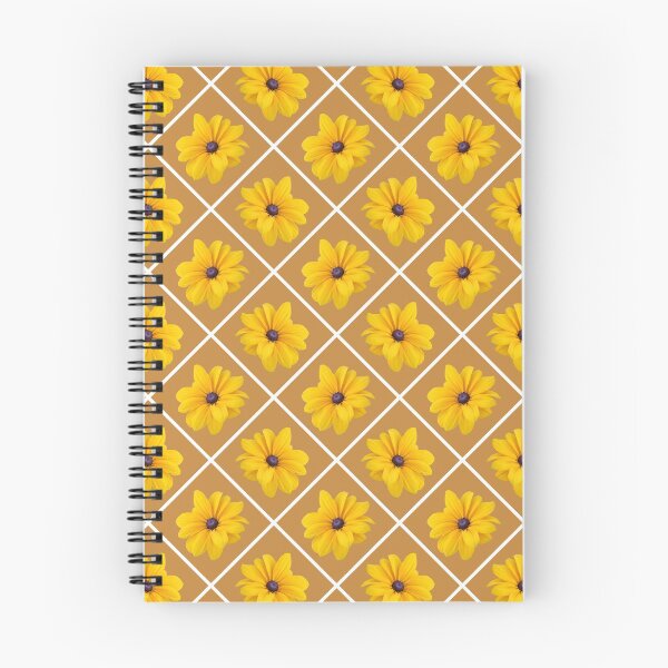 Item preview, Yellow Flowers White Grid Diagonal Repeat on Soft Brown 5748 designed and sold by Art in My Loft.