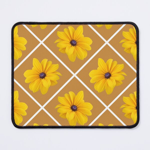 Item preview, Yellow Flowers White Grid Diagonal Repeat on Soft Brown 5748 designed and sold by Art in My Loft.