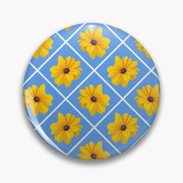 Item preview, Yellow Flowers White Grid Diagonal Repeat on Soft Blue 5748 designed and sold by Art in My Loft.