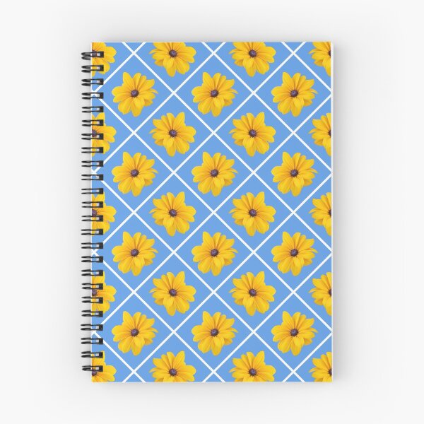 Item preview, Yellow Flowers White Grid Diagonal Repeat on Soft Blue 5748 designed and sold by Art in My Loft.