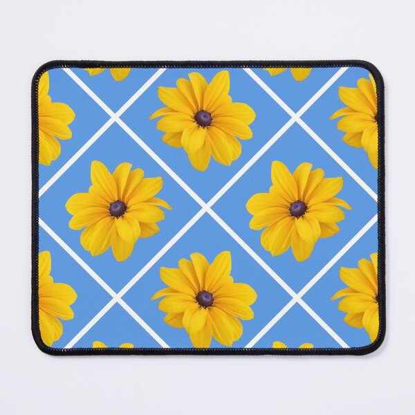 Item preview, Yellow Flowers White Grid Diagonal Repeat on Soft Blue 5748 designed and sold by Art in My Loft.