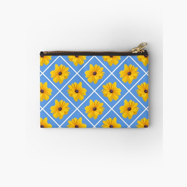 Item preview, Yellow Flowers White Grid Diagonal Repeat on Soft Blue 5748 designed and sold by Art in My Loft.