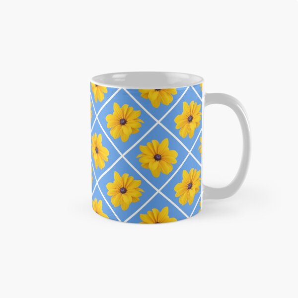 Item preview, Yellow Flowers White Grid Diagonal Repeat on Soft Blue 5748 designed and sold by Art in My Loft.