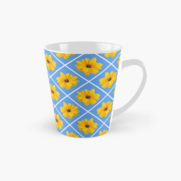 Item preview, Yellow Flowers White Grid Diagonal Repeat on Soft Blue 5748 designed and sold by Art in My Loft.