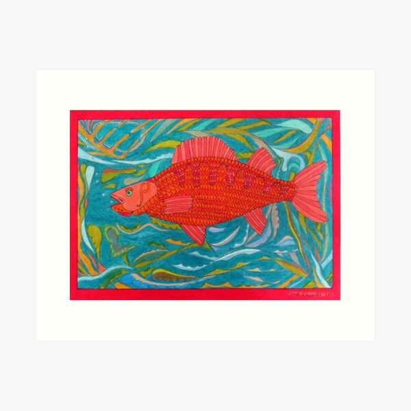 Redfish, Red Drum, Colored Pencil Drawing, Image Transfer on Red Cedar  Wood, 4.5 X 10 Inches, Red -  Canada