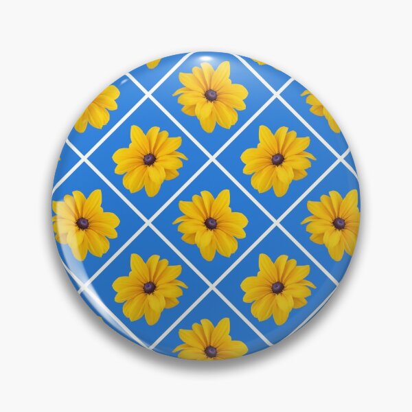 Item preview, Yellow Flowers White Grid Diagonal Repeat on Medium Blue 5748 designed and sold by Art in My Loft.