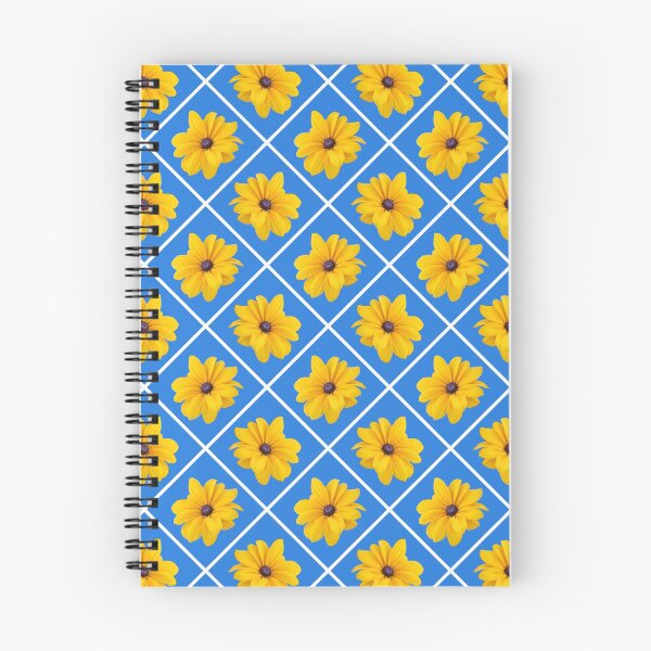 Item preview, Yellow Flowers White Grid Diagonal Repeat on Medium Blue 5748 designed and sold by Art in My Loft.