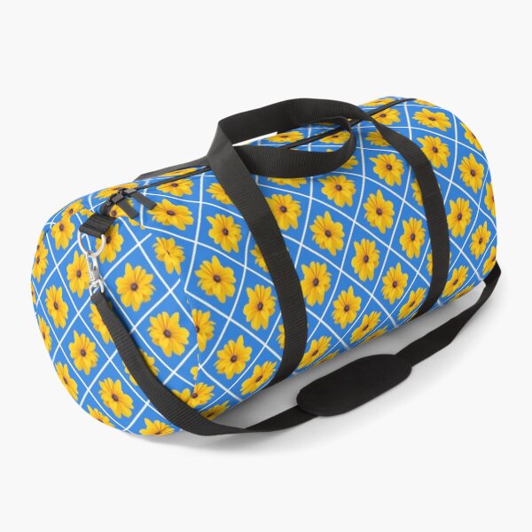 Item preview, Yellow Flowers White Grid Diagonal Repeat on Medium Blue 5748 designed and sold by Art in My Loft.