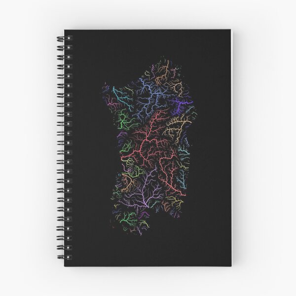 Item preview, Sardinia River Basin Map in Rainbow Colours with Black Background designed and sold by GrasshopperGeo.