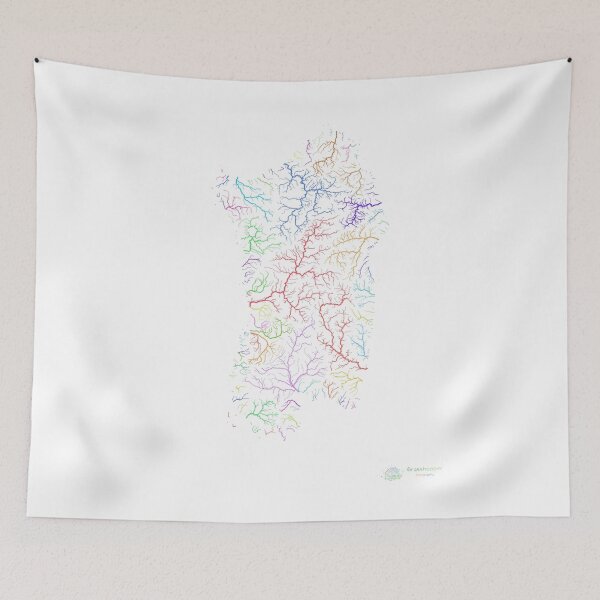 Item preview, Sardinia River Basin Map in Rainbow Colours with White Background designed and sold by GrasshopperGeo.