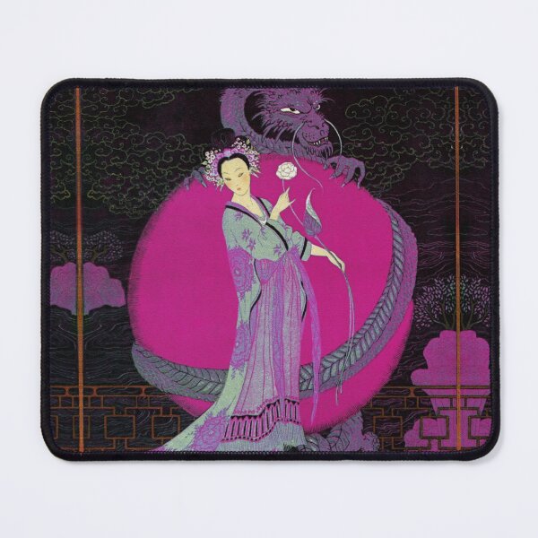 Item preview, TURANDOT ,CHINESE PRINCESS ,WHITE ROSE AND DRAGON Pink Fuchsia Black Hues designed and sold by BulganLumini.
