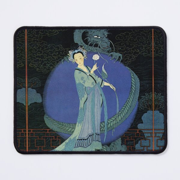 Item preview, TURANDOT ,CHINESE PRINCESS ,WHITE ROSE AND DRAGON Blue Black Hues designed and sold by BulganLumini.