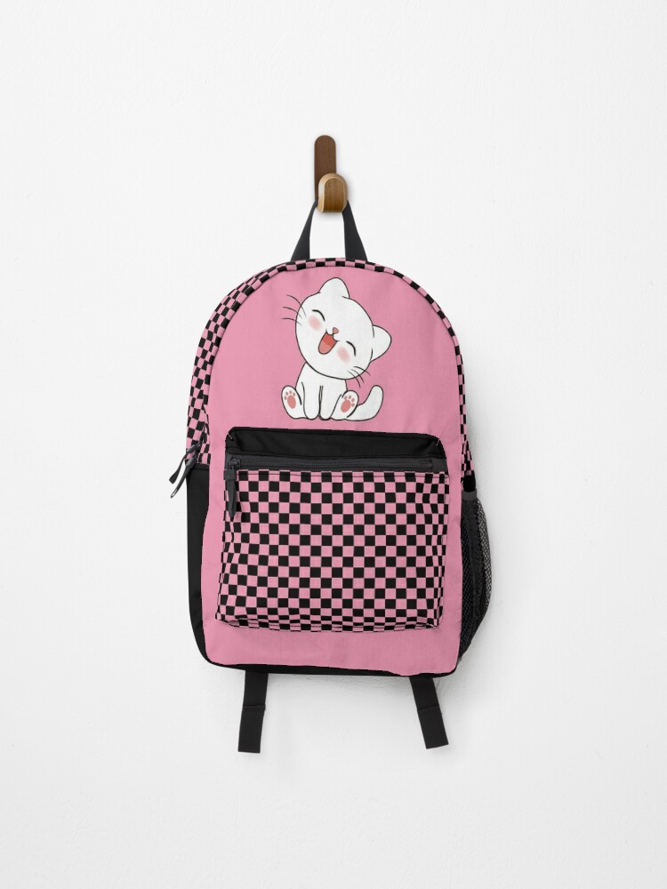 Girls Pink Checkered Backpack