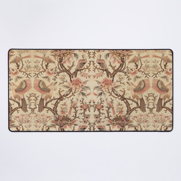 BIRDS, LEAVES AND FLOWERS Pink Red Brown Floral Desk Mat
