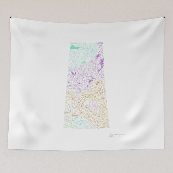 Item preview, Saskatchewan River Basin Map in Rainbow Colours with White Background designed and sold by GrasshopperGeo.