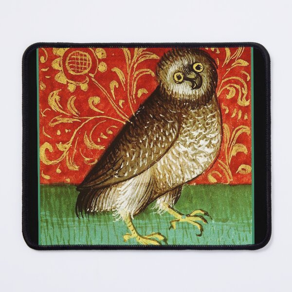 Item preview, OWL IN RED GREEN GOLD HUES Medieval Minitaure designed and sold by BulganLumini.