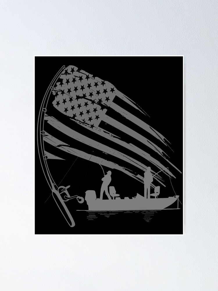 Bass Fishing American US Flag On Fishing Pole Rustic T-Shirt | Poster