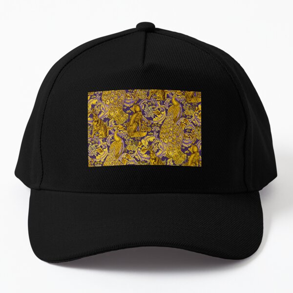GOLD YELLOW PURPLE FOREST ANIMALS ,PEACOCKS, FOX AND HARE Baseball Cap