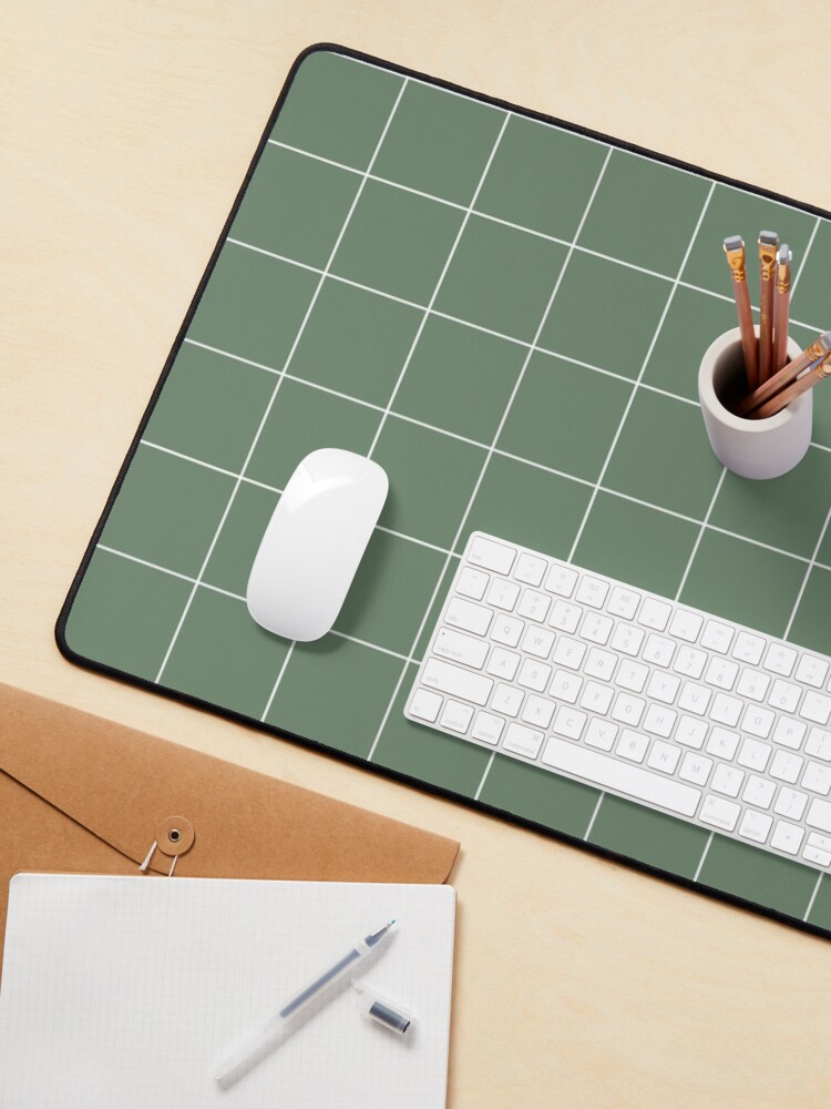Thumbnail 3 of 5, Mouse Pad, Windowpane Check Grid (white/sage green) designed and sold by designminds.