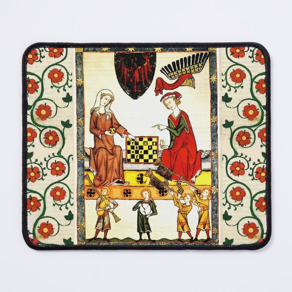 Item preview, MEDIEVAL CHESS PLAYERS IN COURT WITH MUSICIANS AND RED WILD ROSES designed and sold by BulganLumini.