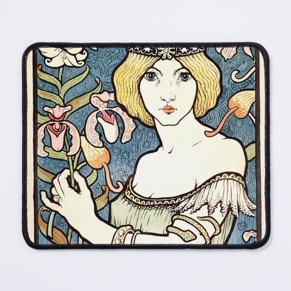 Pretty Art Nouveau Print - Girl with Flowers Mouse Pad