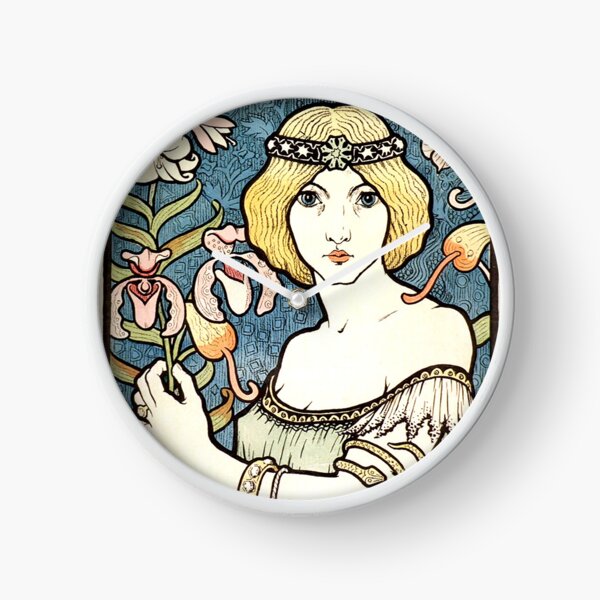 Pretty Art Nouveau Print - Girl with Flowers Clock