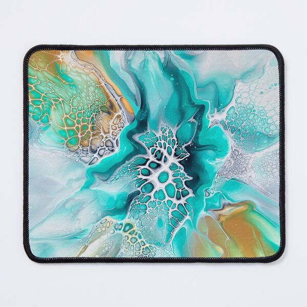 Item preview, Green Lagoon Inspired Fluid Pour Art Painting with Gold and Grey designed and sold by CrystalCoast.