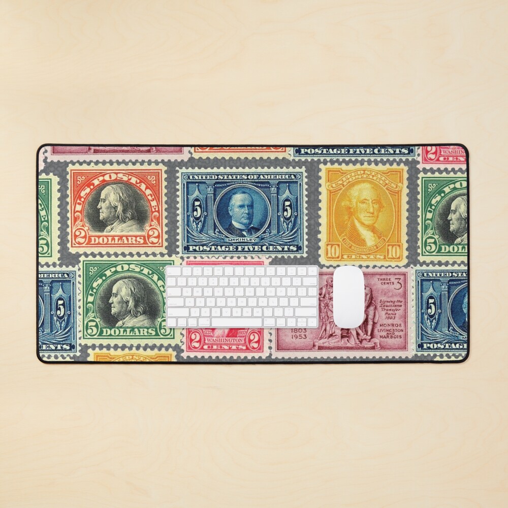 US Postage Stamp Collage - ZOOMED IN Postcard for Sale by FancyHatPenguin