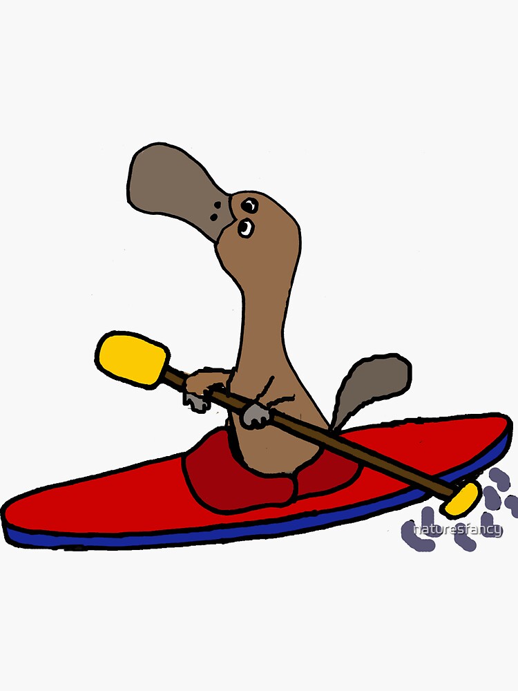 Funny Duck-billed Platypus Kayaking Cartoon Sticker for Sale by