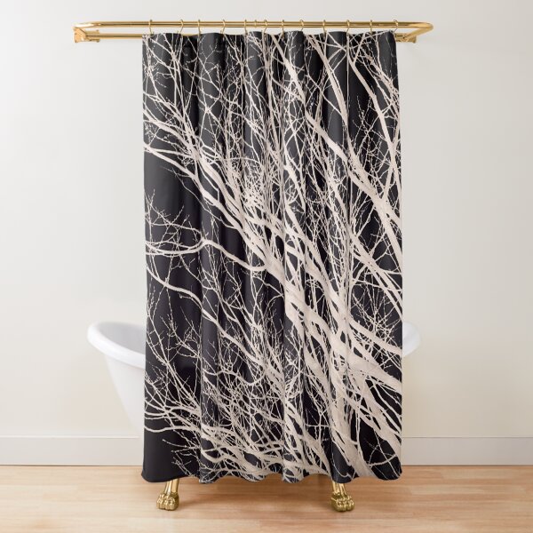 NEW Modern Winter Barren Tree Brown Grey Black White Fabric Shower Curtain Liner 